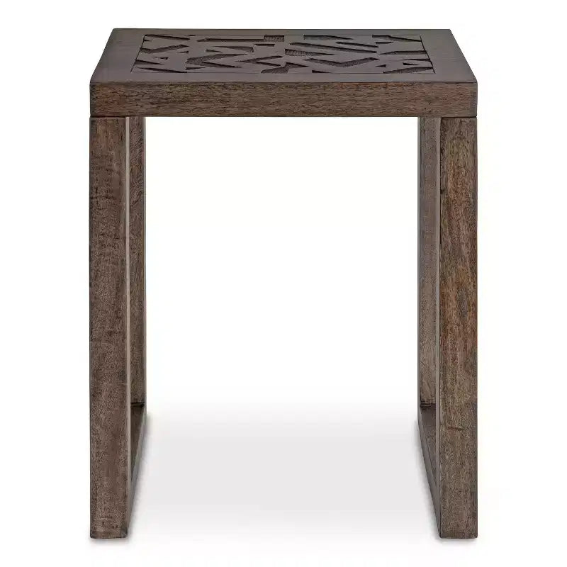 Téglalap alakú fa oldalasztal, 20x14x26, gravírozott szürke
